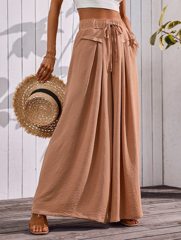 Pantalones de pierna ancha para mujer, uso casual de verano, cintura elastica, pantalones holgados con bolsillos