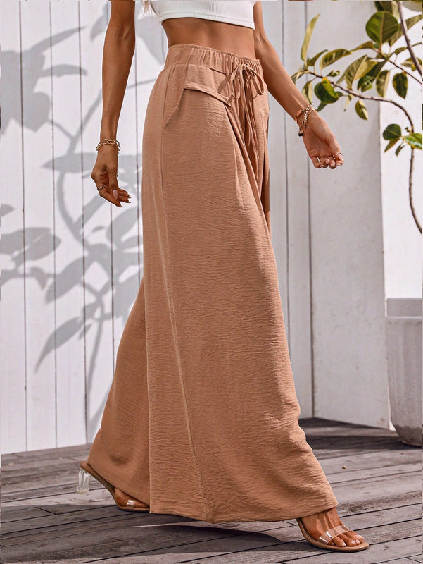 Pantalones de pierna ancha para mujer, uso casual de verano, cintura elastica, pantalones holgados con bolsillos