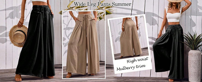 Pantalones de pierna ancha para mujer, uso casual de verano, cintura elastica, pantalones holgados con bolsillos