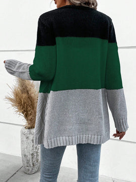 Lune cardigan con parches de colores contrastantes, informal y de moda para uso diario