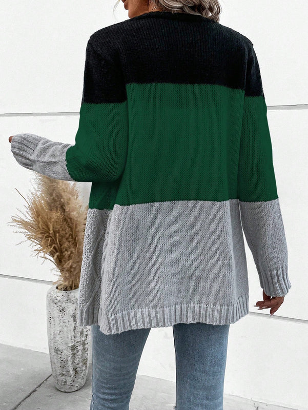 Lune cardigan con parches de colores contrastantes, informal y de moda para uso diario