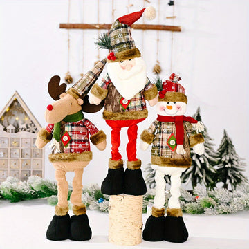 1/3 Nuevo Retro de Navidad Copo de Nieve Tela a Cuadros Telescópica Muñeca Hotel Centro Comercial Decoración Navideña Adornos
