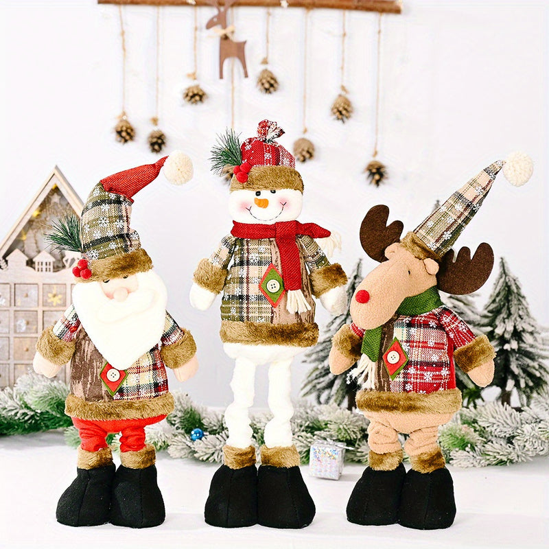 1/3 Nuevo Retro de Navidad Copo de Nieve Tela a Cuadros Telescópica Muñeca Hotel Centro Comercial Decoración Navideña Adornos