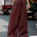 Affinna pantalones anchos de pierna relajada de pu de ankora, pantalones retro de estilo americano de alta calidad y suave para mujeres de moda