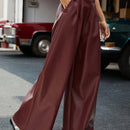 Affinna pantalones anchos de pierna relajada de pu de ankora, pantalones retro de estilo americano de alta calidad y suave para mujeres de moda