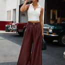 Affinna pantalones anchos de pierna relajada de pu de ankora, pantalones retro de estilo americano de alta calidad y suave para mujeres de moda
