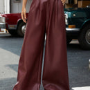Affinna pantalones anchos de pierna relajada de pu de ankora, pantalones retro de estilo americano de alta calidad y suave para mujeres de moda
