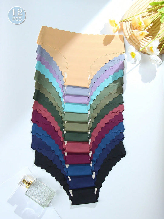 Conjunto de 12 piezas de ropa interior tipo bikini ondulada sin rastros, calzoncillos con forma de abanico, suaves y comodos, ropa interior para damas sexy de cintura baja que no se marca en la bottom