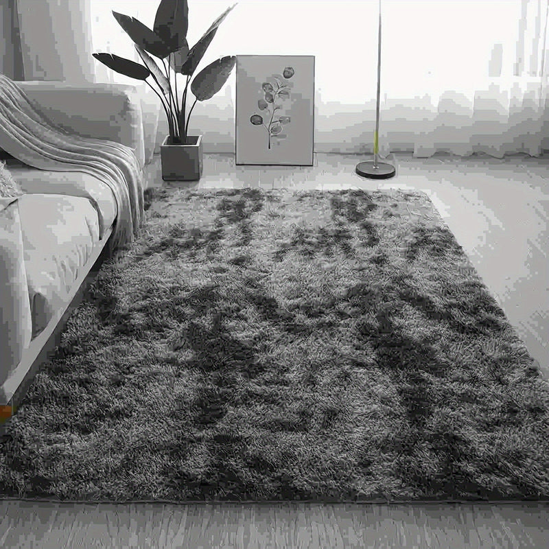 1pc Alfombra de Felpa Suave para Dormitorio, Alfombra de Poliéster Antideslizante, Estera Rectangular Negra para Sala de Estar, Decoración Festiva de Interior, Solo Limpieza en Seco