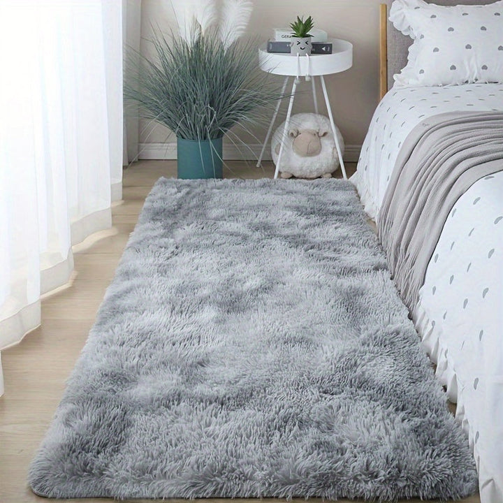 1pc Alfombra de Felpa Suave para Dormitorio, Alfombra de Poliéster Antideslizante, Estera Rectangular Negra para Sala de Estar, Decoración Festiva de Interior, Solo Limpieza en Seco
