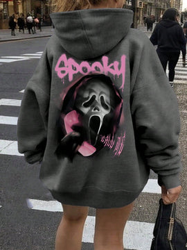 Ezwear sudadera informal tipo streetwear con lema, con corte holgado, estampado negro y rosa, para mujer, otono invierno