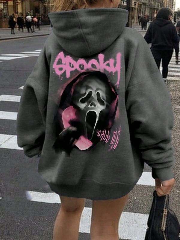 Ezwear sudadera informal tipo streetwear con lema, con corte holgado, estampado negro y rosa, para mujer, otono invierno