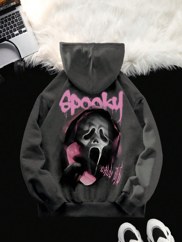 Ezwear sudadera informal tipo streetwear con lema, con corte holgado, estampado negro y rosa, para mujer, otono invierno
