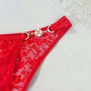 1 pieza tanga de mujer con decoracion de encaje y strass con motivo floral, respirable y comodo