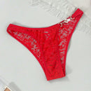 1 pieza tanga de mujer con decoracion de encaje y strass con motivo floral, respirable y comodo