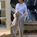 Dazy pantalones casuales informales de pierna ancha con cintura con cordon a rayas para mujer