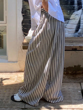 Dazy pantalones casuales informales de pierna ancha con cintura con cordon a rayas para mujer