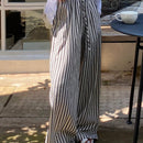 Dazy pantalones casuales informales de pierna ancha con cintura con cordon a rayas para mujer