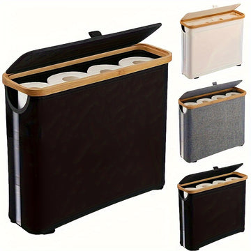 Soporte de Papel Higiénico de Bambú con Tapa - Organizador Moderno para Baño, Cesta de Almacenamiento Cerrada para Pañuelos y Accesorios