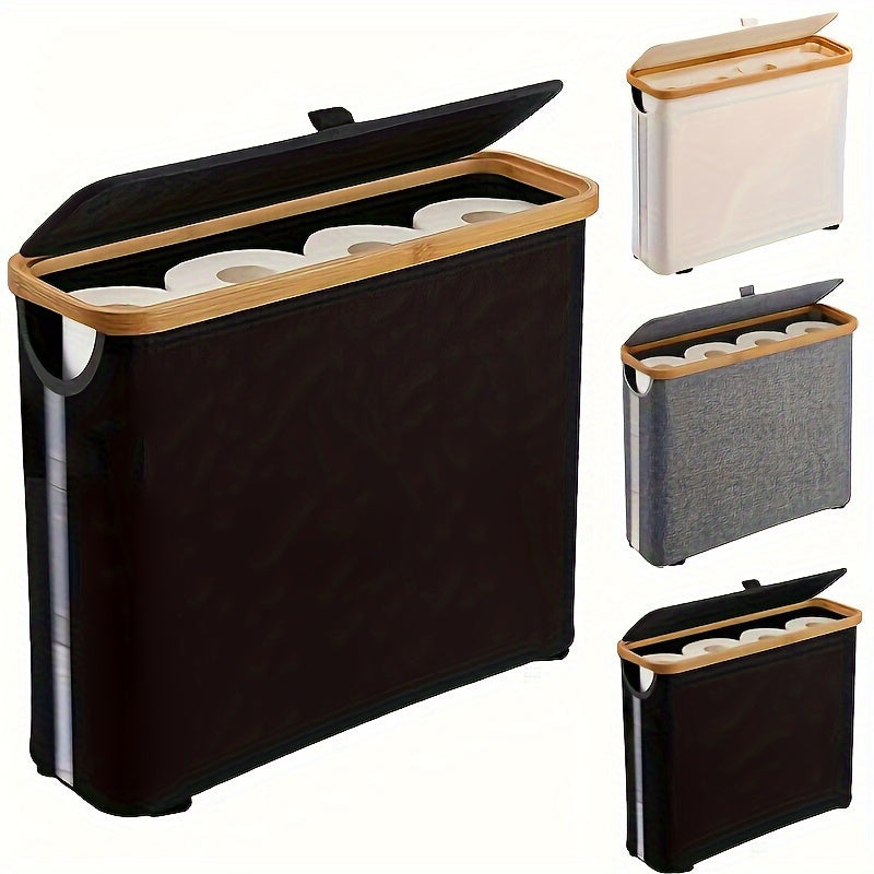 Soporte de Papel Higiénico de Bambú con Tapa - Organizador Moderno para Baño, Cesta de Almacenamiento Cerrada para Pañuelos y Accesorios