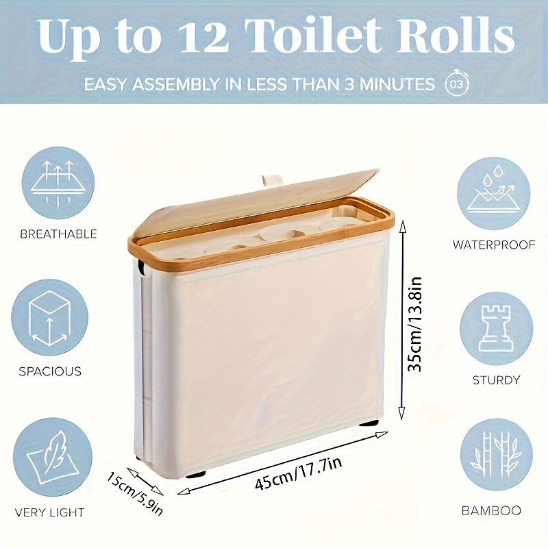 Soporte de Papel Higiénico de Bambú con Tapa - Organizador Moderno para Baño, Cesta de Almacenamiento Cerrada para Pañuelos y Accesorios