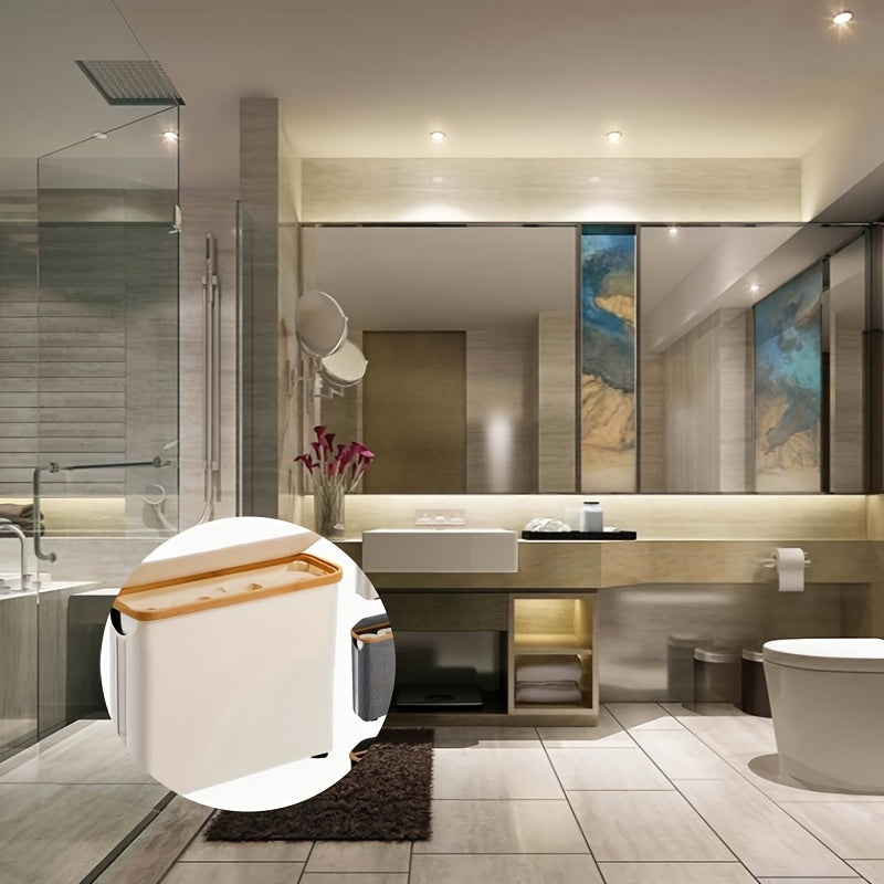 Soporte de Papel Higiénico de Bambú con Tapa - Organizador Moderno para Baño, Cesta de Almacenamiento Cerrada para Pañuelos y Accesorios