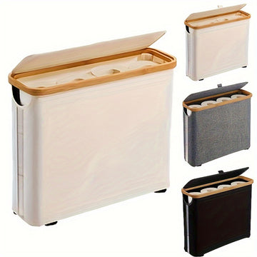 Soporte de Papel Higiénico de Bambú con Tapa - Organizador Moderno para Baño, Cesta de Almacenamiento Cerrada para Pañuelos y Accesorios