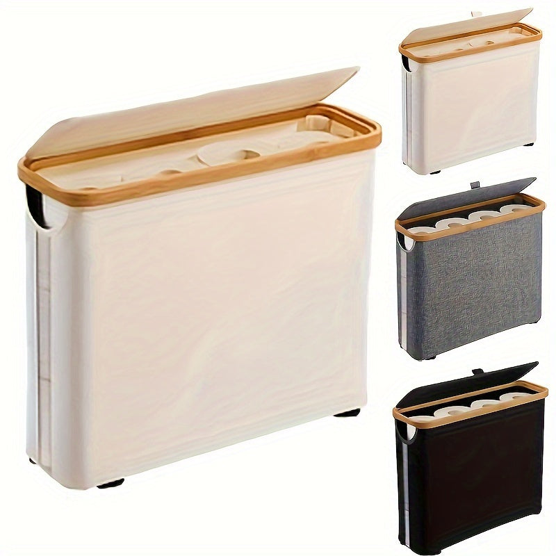 Soporte de Papel Higiénico de Bambú con Tapa - Organizador Moderno para Baño, Cesta de Almacenamiento Cerrada para Pañuelos y Accesorios