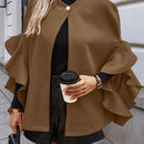 Clasi abrigo de lana elegante con cuello vuelto y abotonadura sencilla, en unicolor, para mujer, para otono/invierno