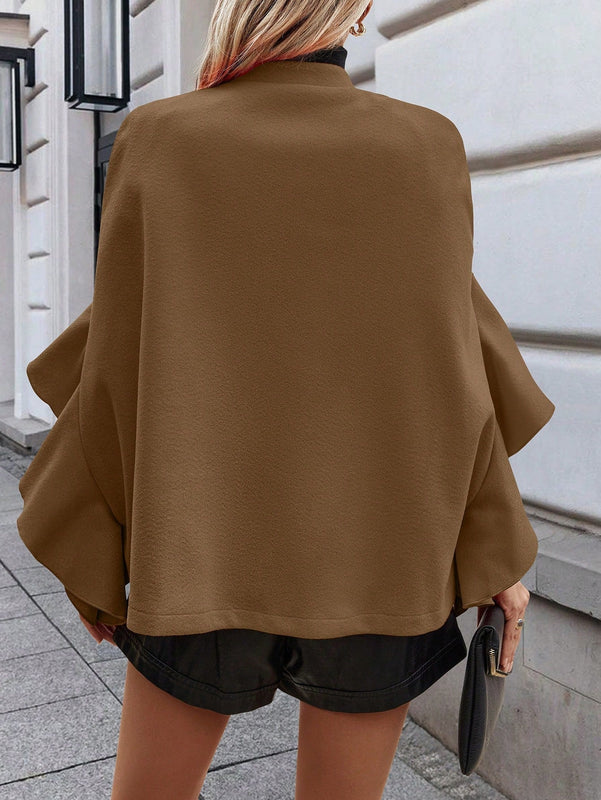 Clasi abrigo de lana elegante con cuello vuelto y abotonadura sencilla, en unicolor, para mujer, para otono/invierno