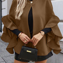 Clasi abrigo de lana elegante con cuello vuelto y abotonadura sencilla, en unicolor, para mujer, para otono/invierno