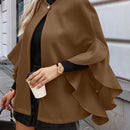 Clasi 1 pieza abrigo elegante de lana con un solo abotonadura, bajo con volantes y unicolor para mujer, otono/invierno