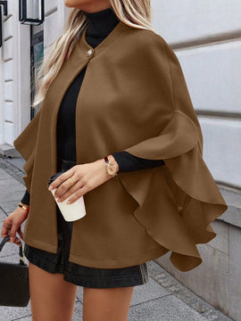 Clasi 1 pieza abrigo elegante de lana con un solo abotonadura, bajo con volantes y unicolor para mujer, otono/invierno