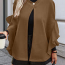 Clasi abrigo de lana elegante con cuello vuelto y abotonadura sencilla, en unicolor, para mujer, para otono/invierno