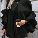 Clasi abrigo de lana elegante con cuello vuelto y abotonadura sencilla, en unicolor, para mujer, para otono/invierno