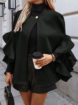 Clasi abrigo de lana elegante con cuello vuelto y abotonadura sencilla, en unicolor, para mujer, para otono/invierno