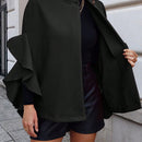 Clasi 1 pieza abrigo elegante de lana con un solo abotonadura, bajo con volantes y unicolor para mujer, otono/invierno