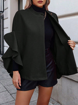 Clasi abrigo de lana elegante con cuello vuelto y abotonadura sencilla, en unicolor, para mujer, para otono/invierno