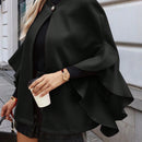 Clasi 1 pieza abrigo elegante de lana con un solo abotonadura, bajo con volantes y unicolor para mujer, otono/invierno