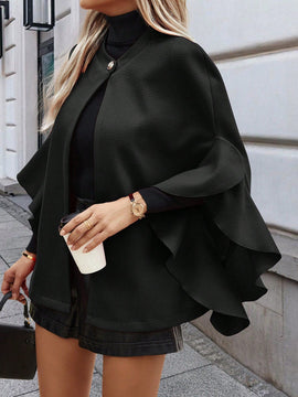 Clasi abrigo de lana elegante con cuello vuelto y abotonadura sencilla, en unicolor, para mujer, para otono/invierno