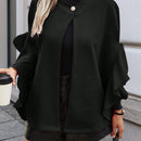 Clasi chaqueta de lana elegante con volantes y parches de un solo abotonado de unicolor para mujer, para otono/invierno