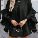 Clasi abrigo de lana elegante con cuello vuelto y abotonadura sencilla, en unicolor, para mujer, para otono/invierno