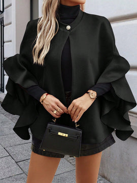 Clasi abrigo de lana elegante con cuello vuelto y abotonadura sencilla, en unicolor, para mujer, para otono/invierno