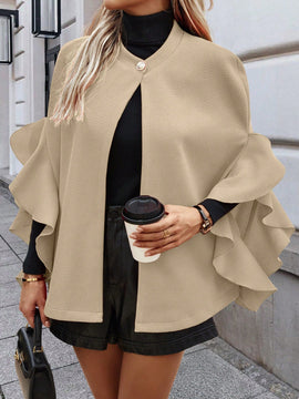 Clasi abrigo de lana elegante con cuello vuelto y abotonadura sencilla, en unicolor, para mujer, para otono/invierno