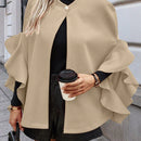 Clasi 1 pieza abrigo elegante de lana con un solo abotonadura, bajo con volantes y unicolor para mujer, otono/invierno