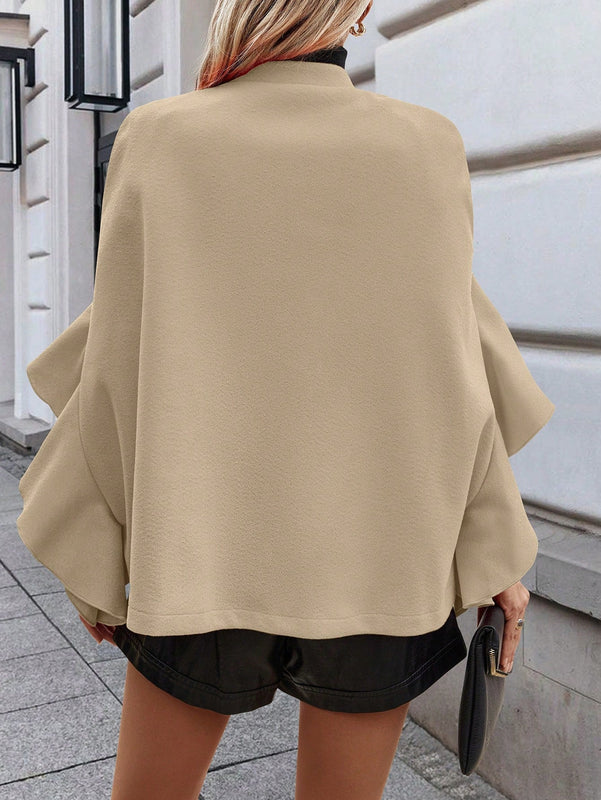 Clasi abrigo de lana elegante con cuello vuelto y abotonadura sencilla, en unicolor, para mujer, para otono/invierno