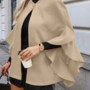 Clasi 1 pieza abrigo elegante de lana con un solo abotonadura, bajo con volantes y unicolor para mujer, otono/invierno