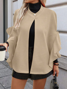 Clasi abrigo de lana elegante con cuello vuelto y abotonadura sencilla, en unicolor, para mujer, para otono/invierno