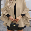 Clasi abrigo largo de lana de mujer de manga larga, de un solo pecho, con cuello alto y manga tipo capa, de unicolor, elegante, para otono/invierno