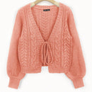 Moosta cardigan casual suelto de unicolor de manga larga con lazada delante para mujer, otono/invierno